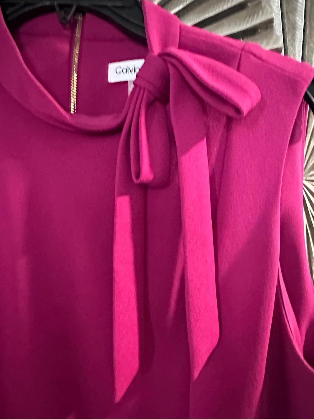 Calvin Klein Magenta Bow-Neck Sleeveless Midi Sheath Dress - Picture 3 of 6